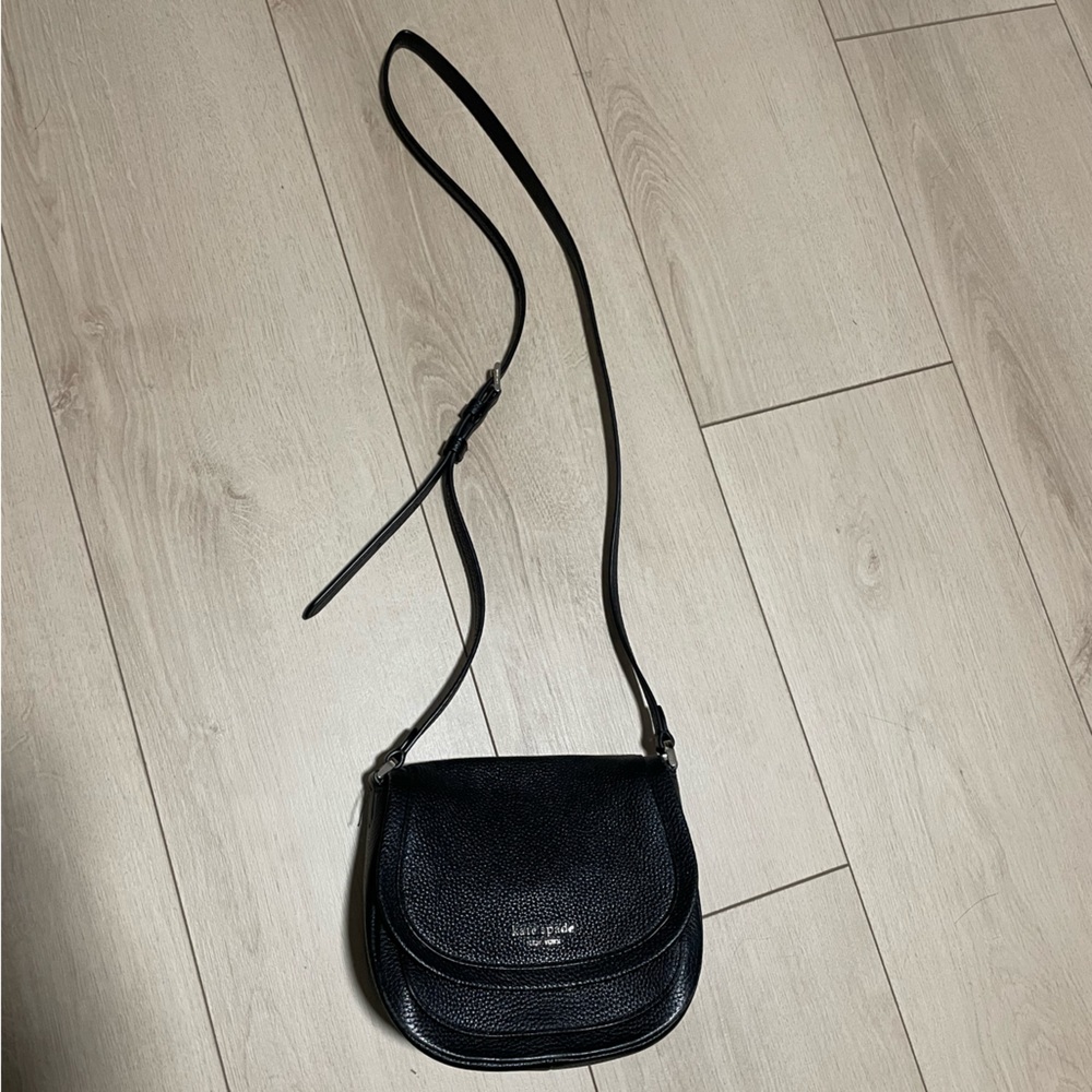 kate spade Black Pebbled Leather Double-Pocket Crossbody